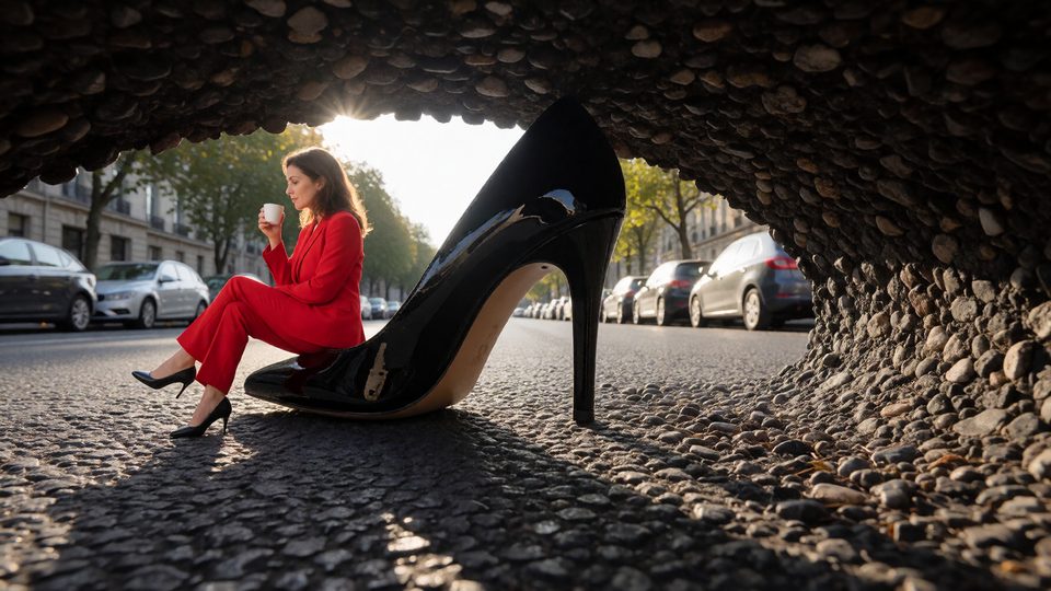 Under the giant heel