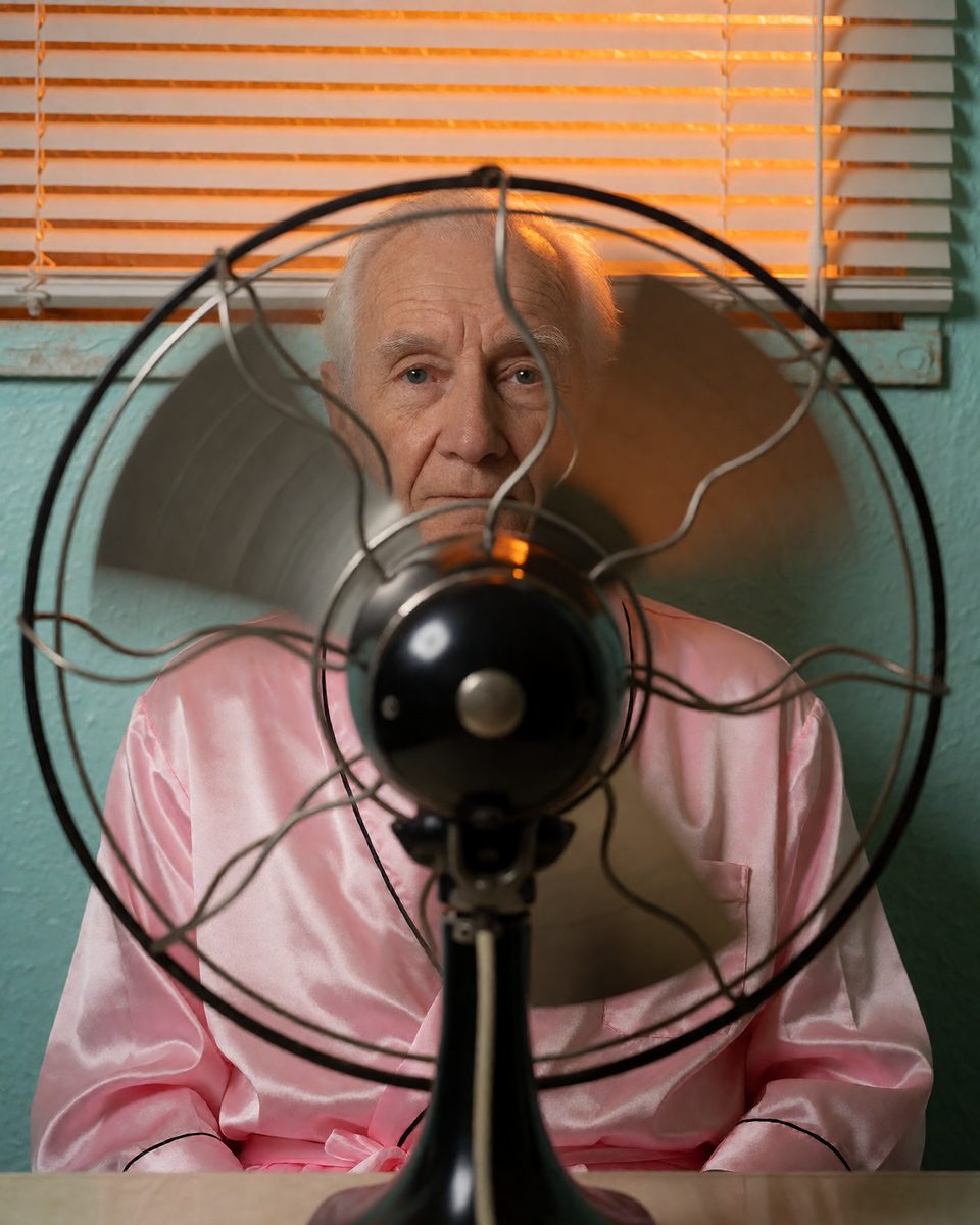 Behind the fan