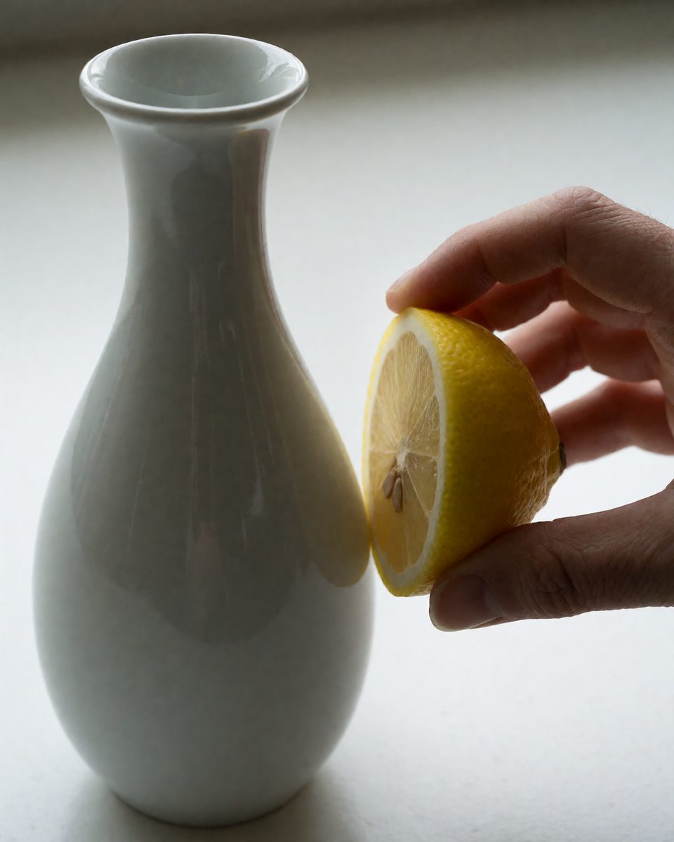 Vase and lemon