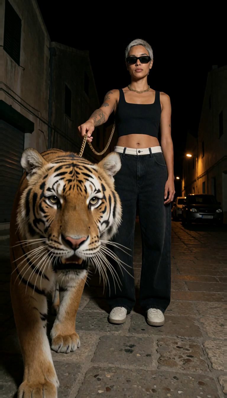 Tiger and streetwear at night