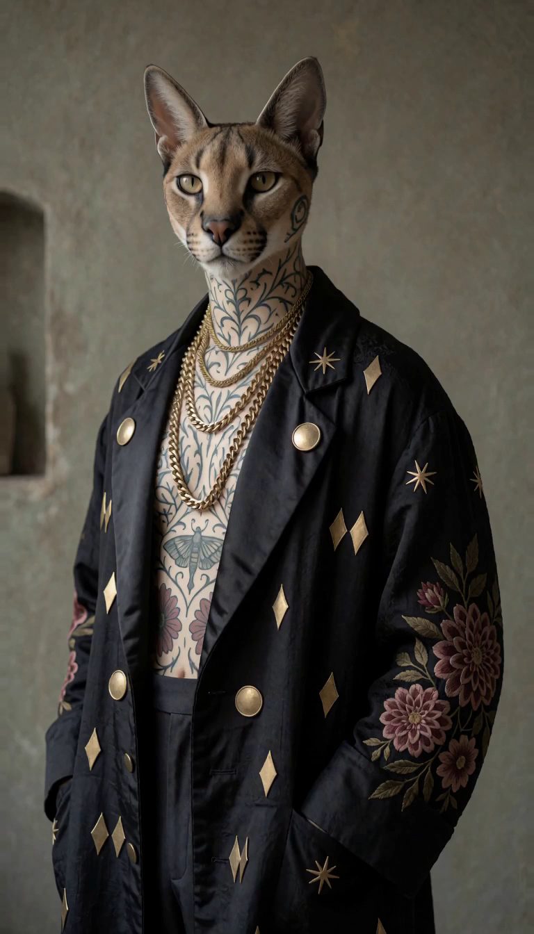 Tattooed feline fashion portrait