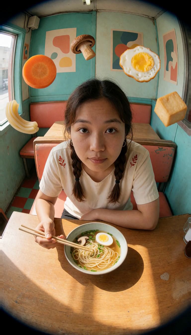Surreal floating-food diner