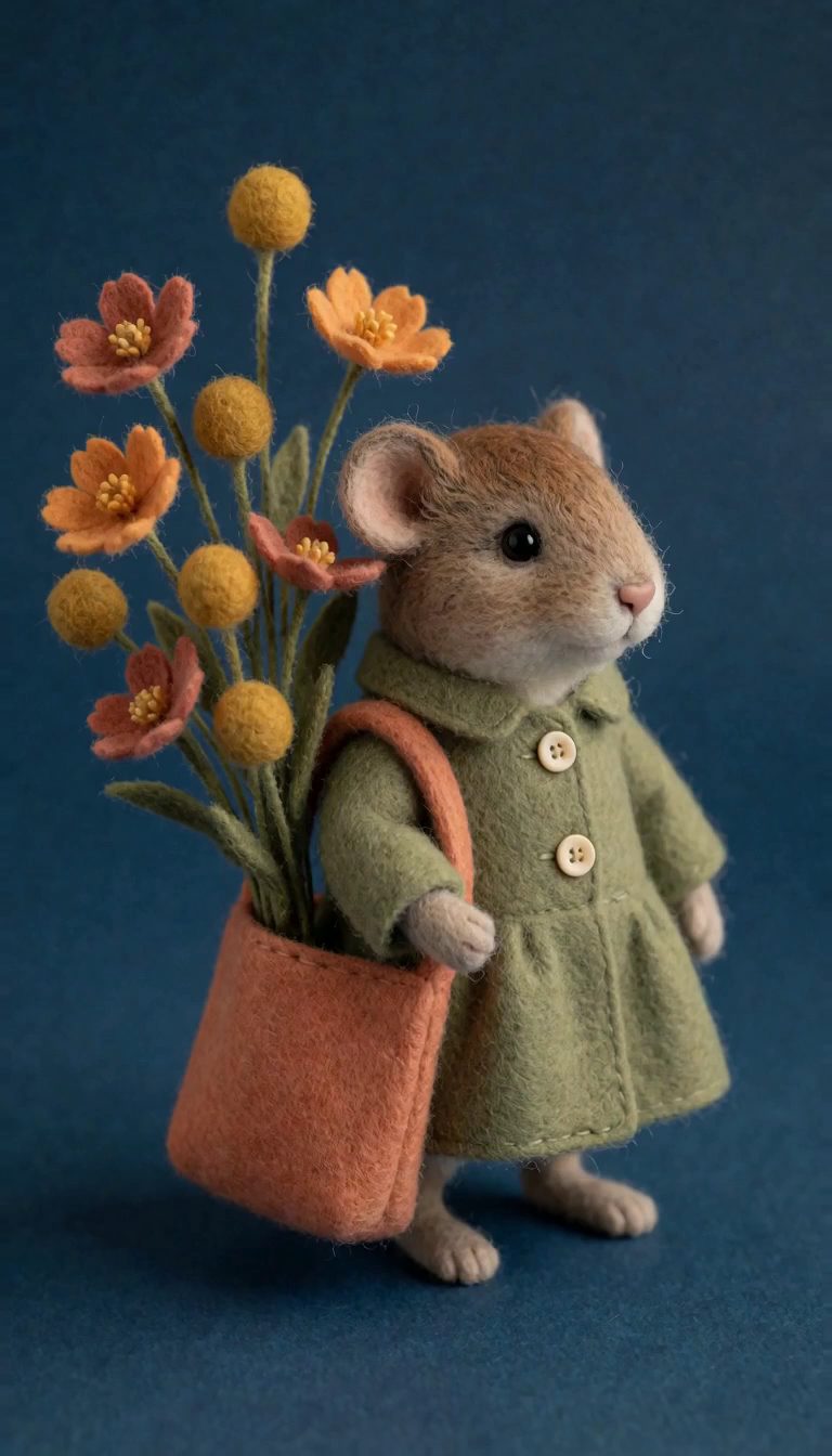 Felt mouse with flowers